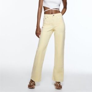 NWT ZARA Mid Rise Patch Pocket Yellow Jeans 2